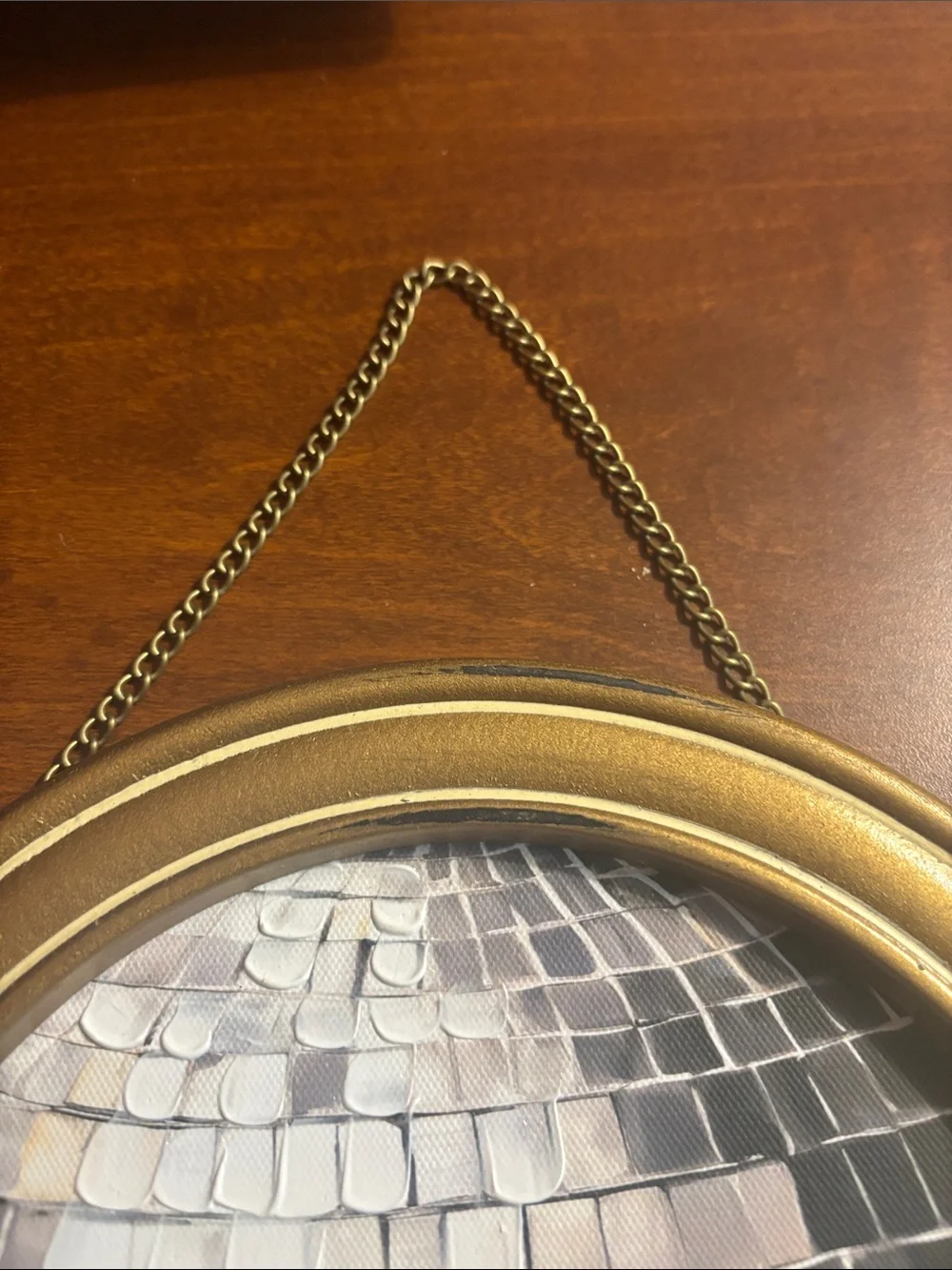 Gold Round Mosaic Wall Mirrors with Hanging Chains - Set of 2